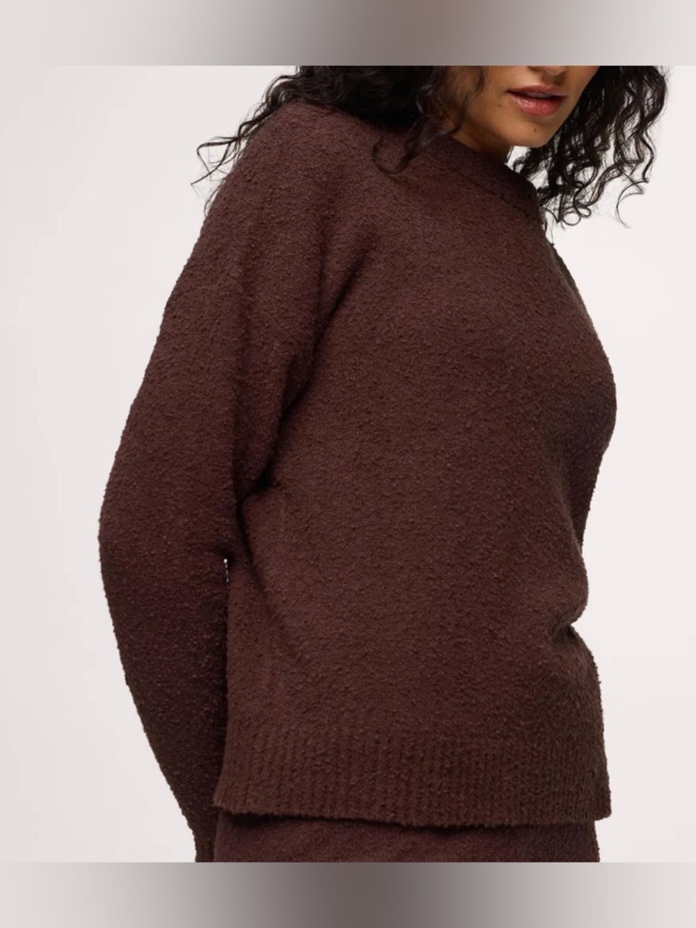 NEW NUUDS Boucle Crewneck Sweater Espresso Brown Relaxed Boxy Soft Size M